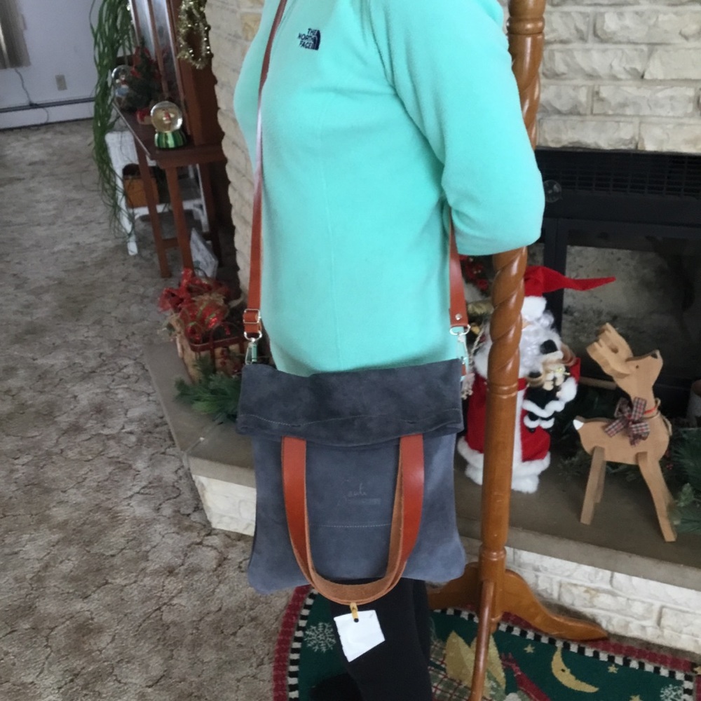 NWT HANDMADE SUEDE/LEATHER  CROSSBODY BAG - Picture 8 of 13